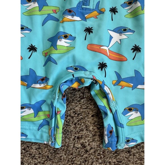 Caden Lane 12-18 Month Rash Guard Swim Suit - Shark - Palm Tree - Picture 3 of 4